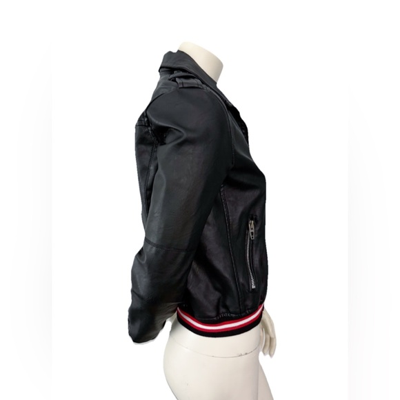 Blank NYC Jacket Vegan Black Leather Varsity Stripe Moto Motorcycle Women’s XS - Picture 3 of 8